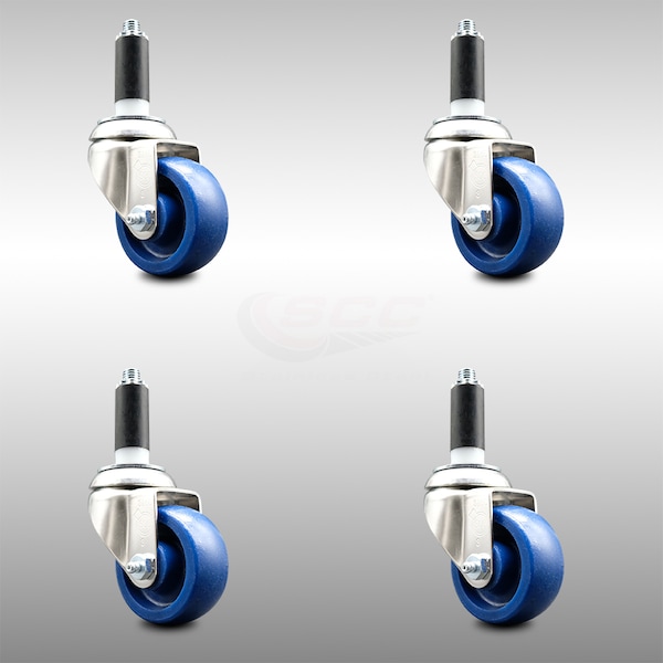 3.5 Inch 316SS Solid Polyurethane Swivel 1-1/8 Inch Expanding Stem Caster Set